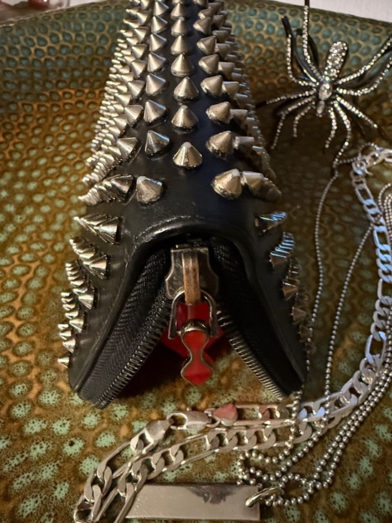 Christian Louboutin Handbags - Christian Louboutin Panettone Black Leather Silver Spike Wallet